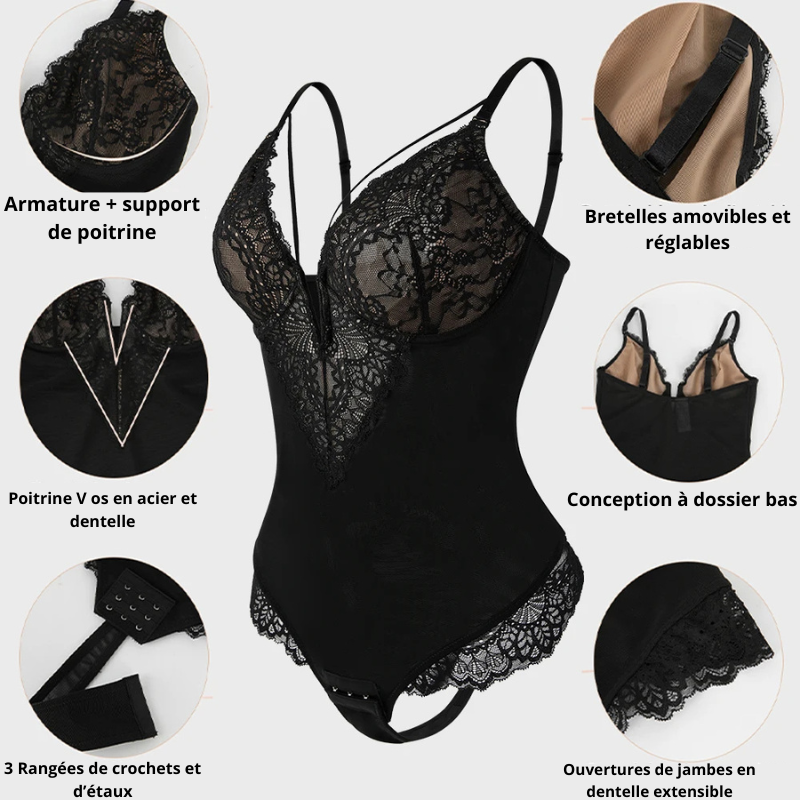 Body string dentelle noir pour femme