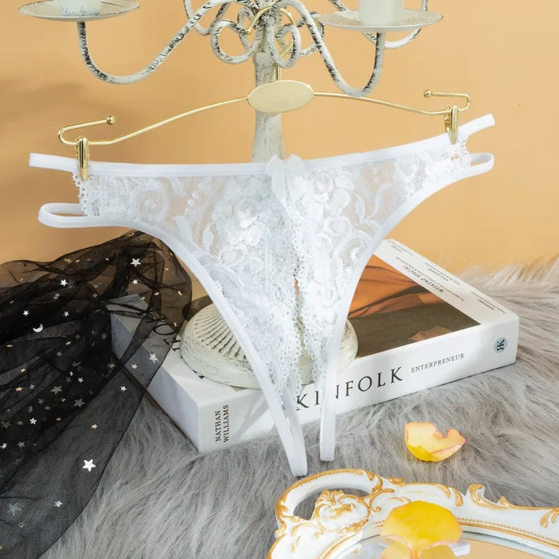 String dentelle ouvert blanc