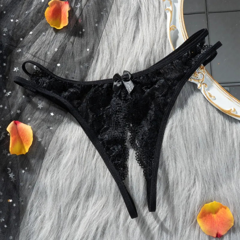 String dentelle ouvert noir 