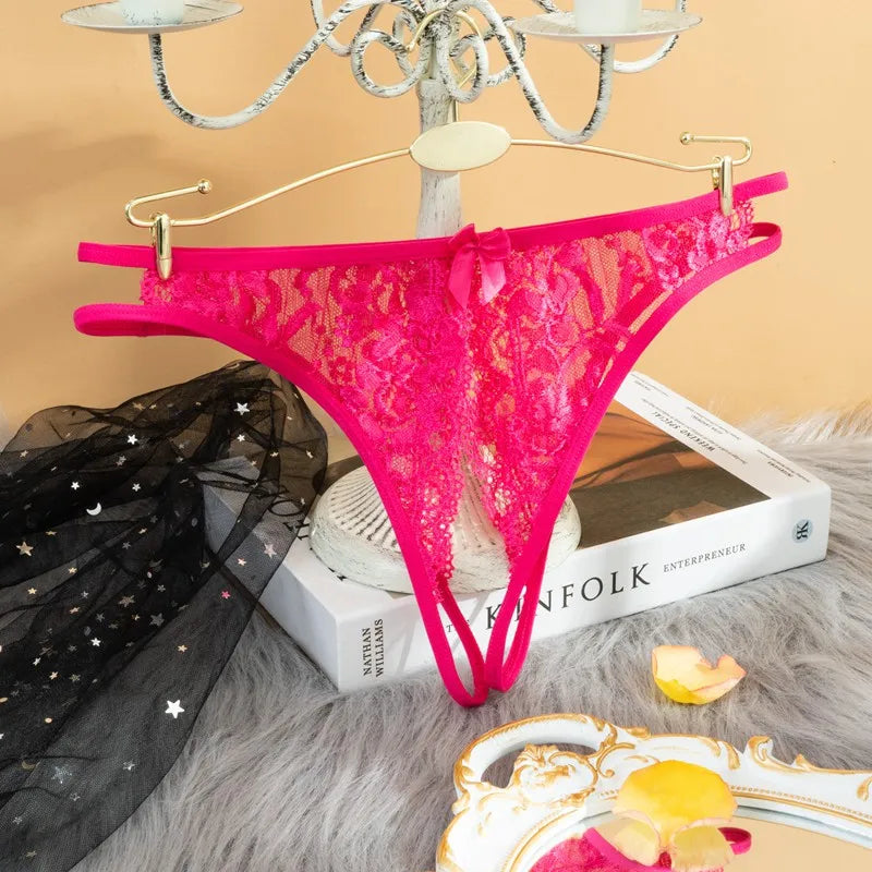 String dentelle ouvert rose