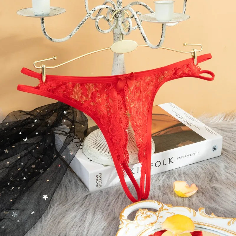 String dentelle ouvert rouge 