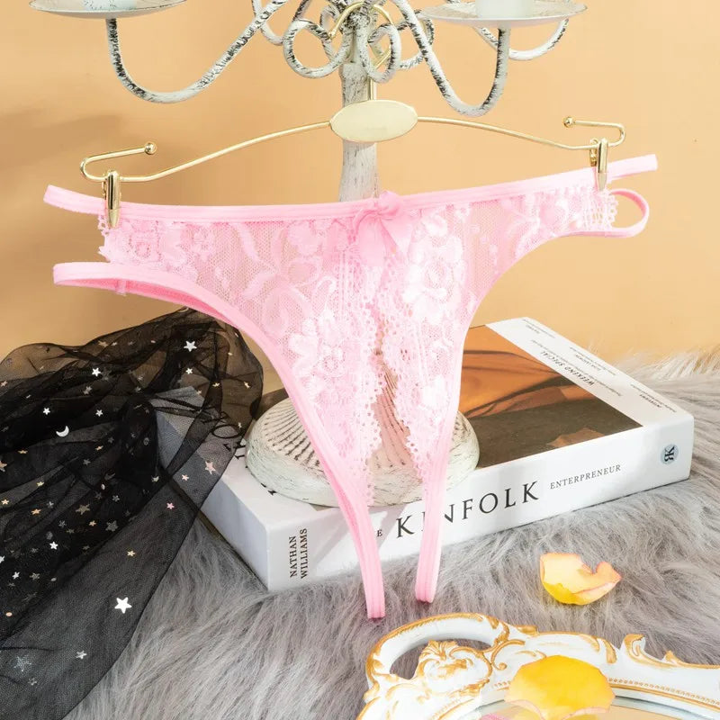 String dentelle rose ouvert 