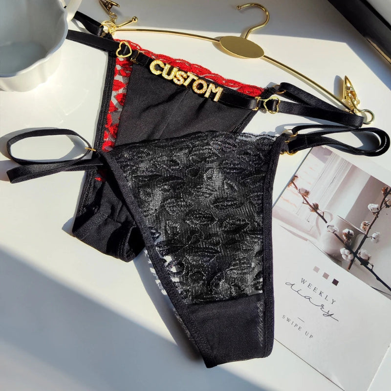 String personnalisé avec bisou à l’avant sexy pour femme