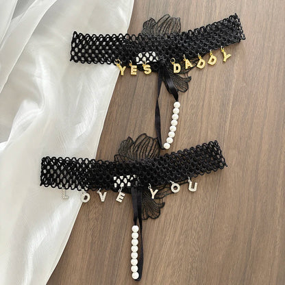 String personnalisé avec perle sexy noir