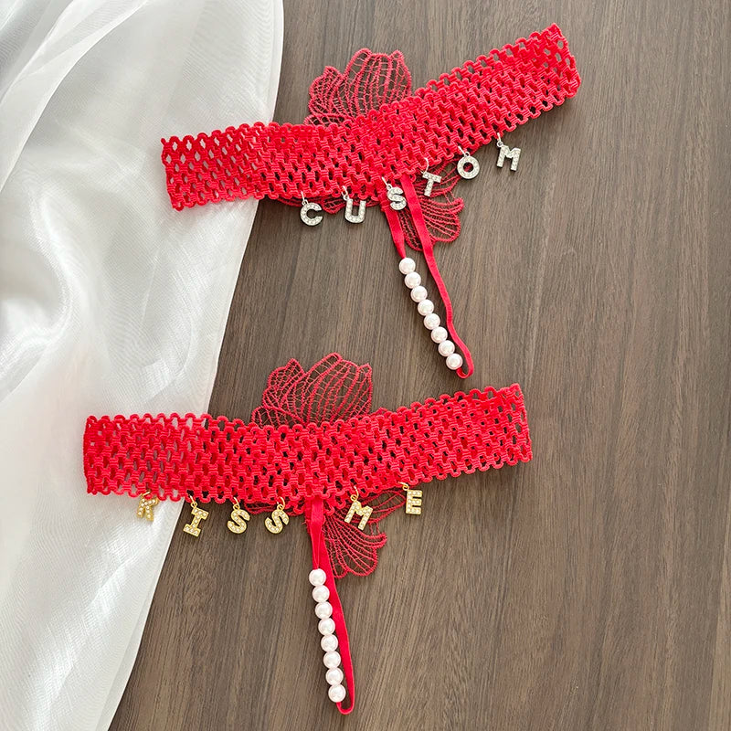 String personnalisé avec perle sexy rouge