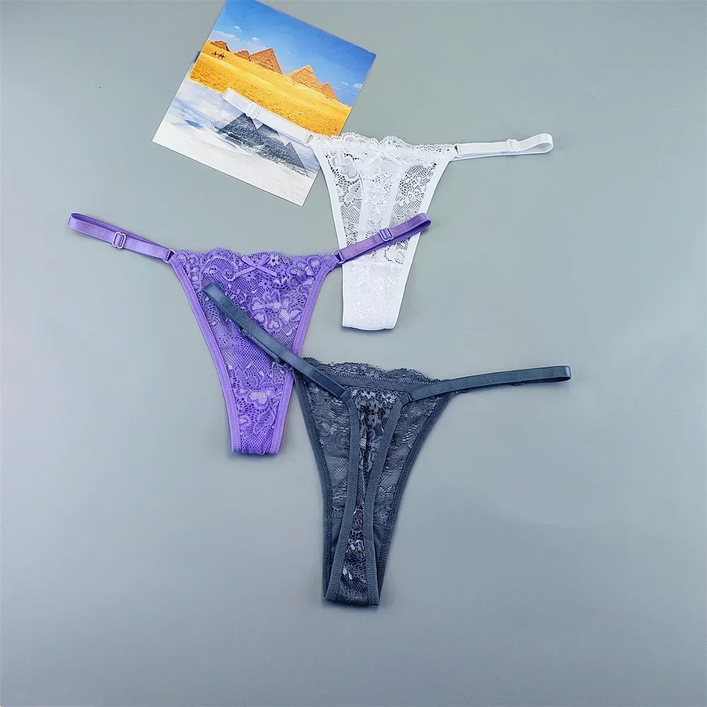 String tanga transparent blanc violet noir 