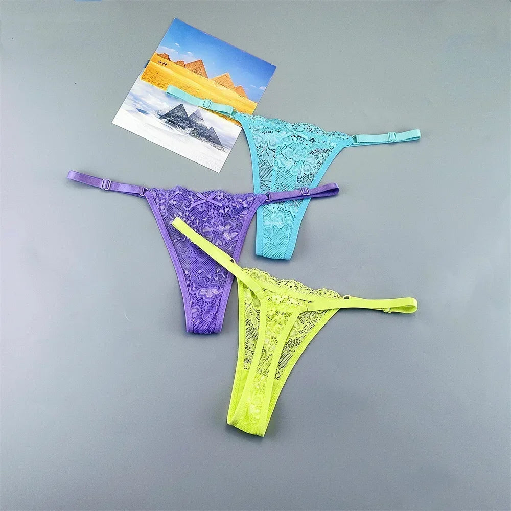 String tanga transparent bleu violet jaune