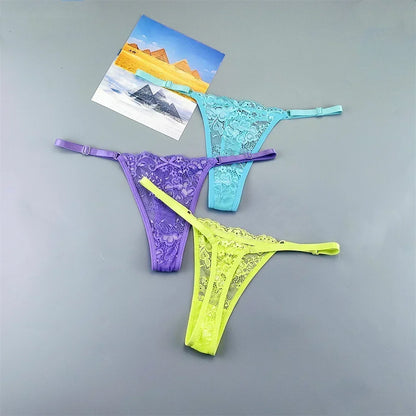 String tanga transparent bleu violet jaune