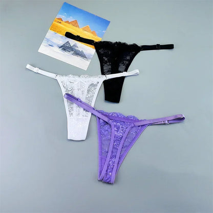String tanga transparent noir blanc violet