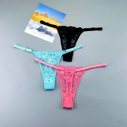 String tanga transparent noir bleu rose 