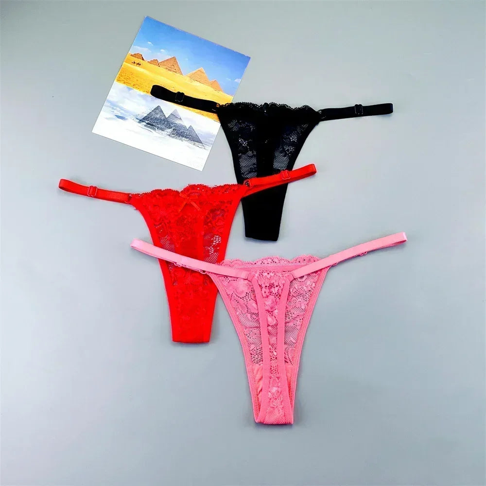 String tanga transparent noir rouge rose