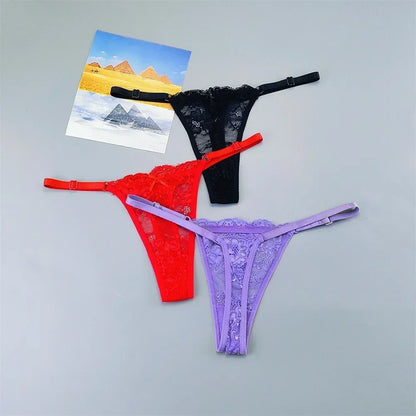 String tanga transparent noir rouge violet