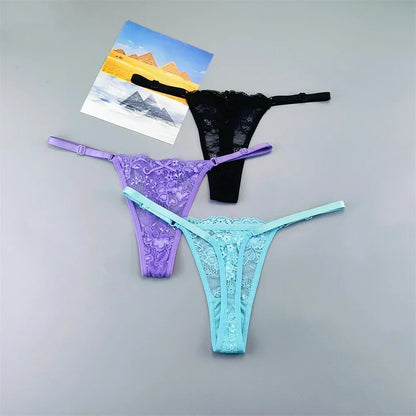String tanga transparent noir violet bleu 