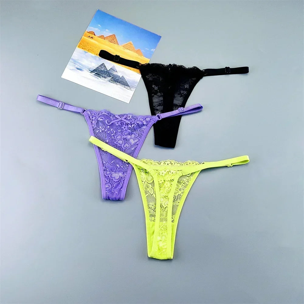 String tanga transparent noir violet jaune