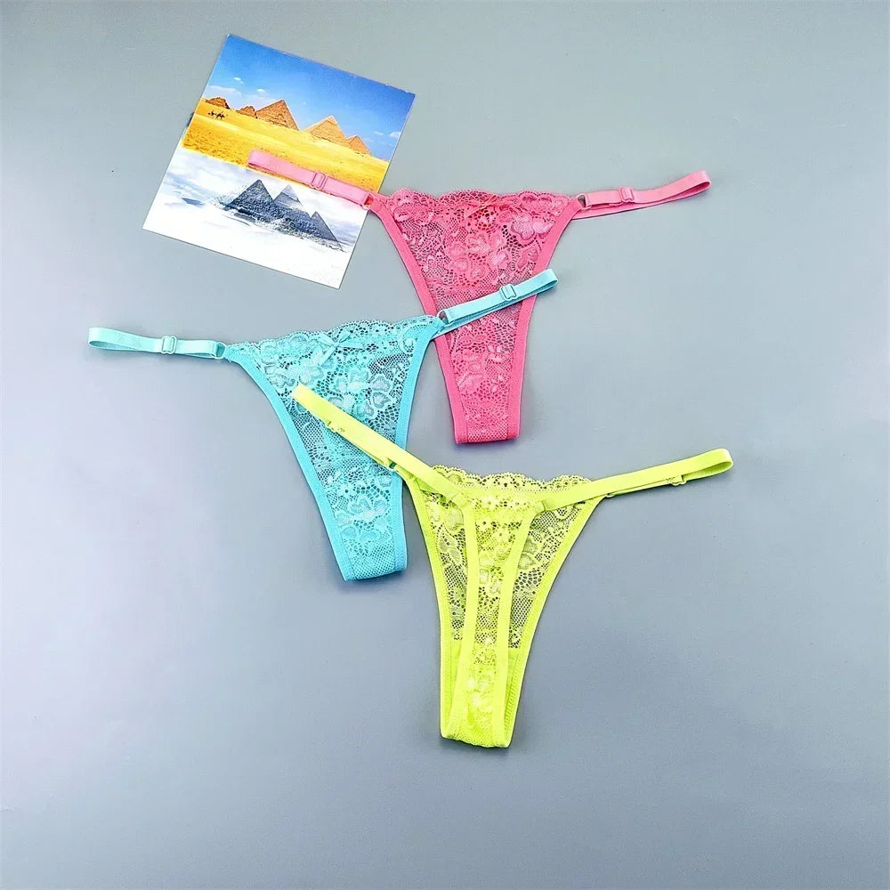 String tanga transparent rose bleu jaune